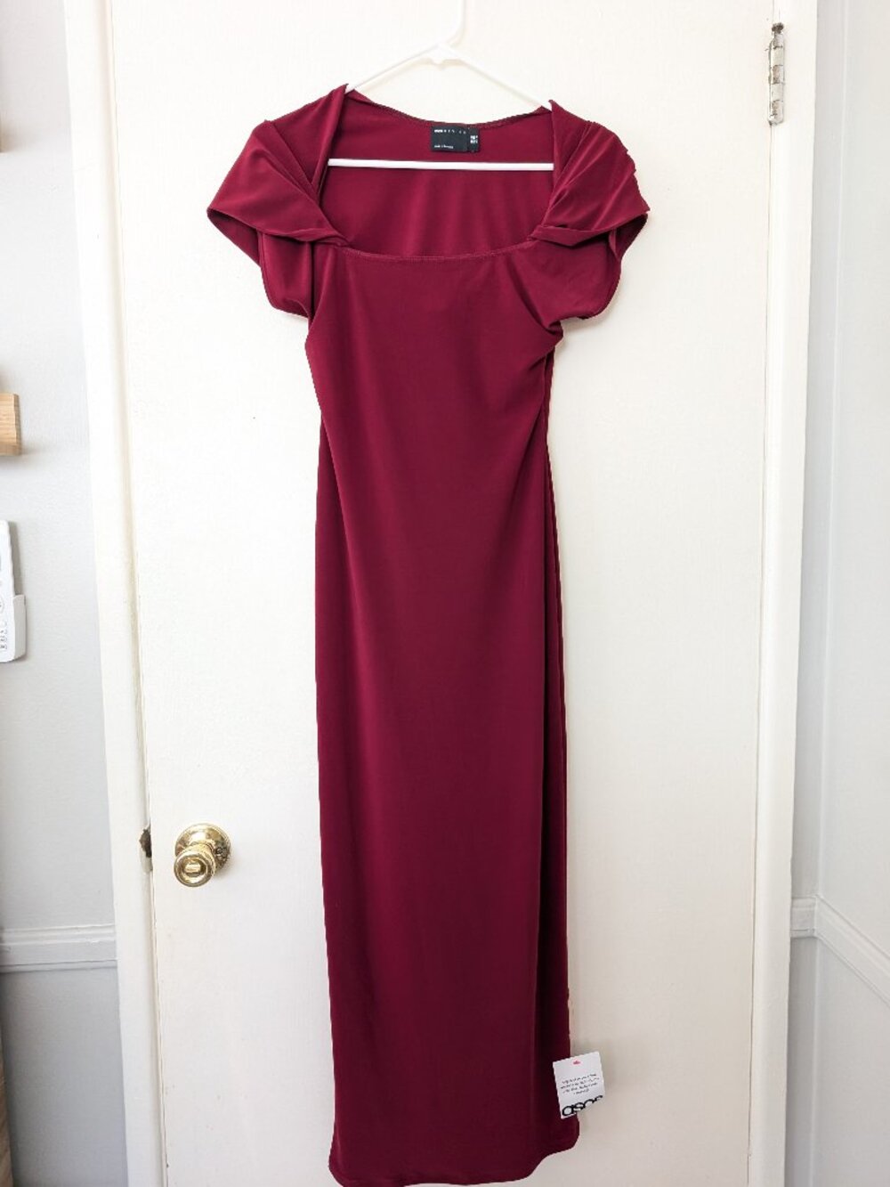 ASOS DESIGN | Twist Shoulder Midi Dress in Burgundy